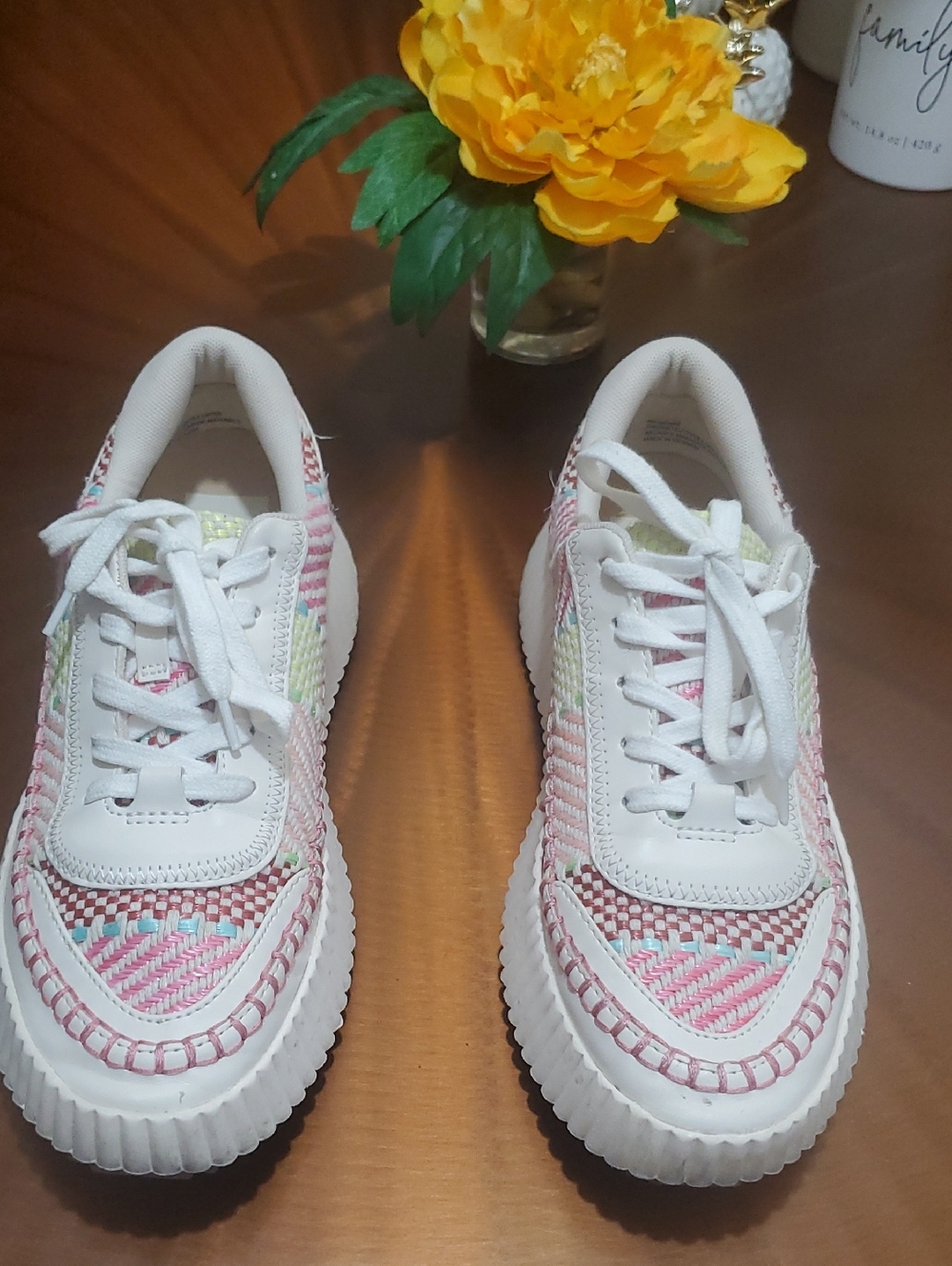 Dolce Vita  Women's White Casual Sneakers with Pink & Mint Accents